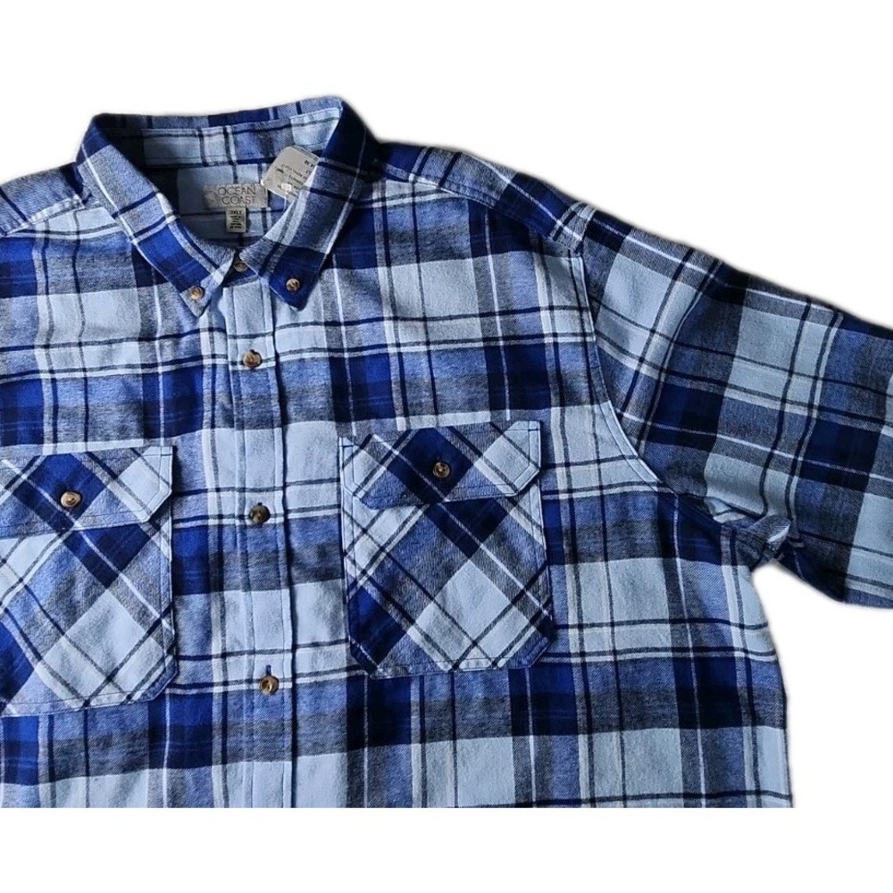 Ocean Coast Men's 3XL Tall Flannel Shirt Blue Plaid Button Down Long Sleeve NWT
